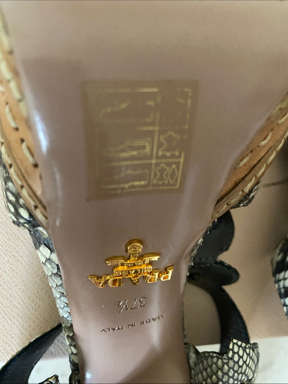 Prada Black and Cream Snakeskin-Effect Platform Heels - Picture 11 of 16